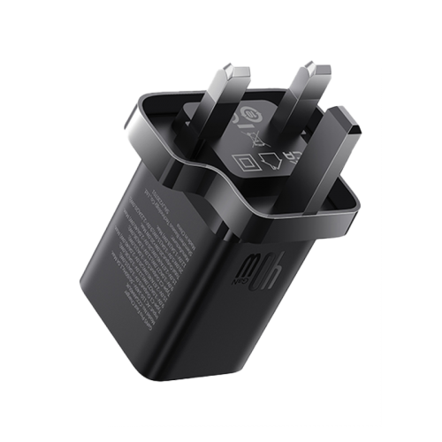 Baseus 2-Port USB-C 40W GaN Charger - Cluster Black [B]- شاحن حائط  بقوة 40 واط - 2 فتحتين تايب سي للشحن السريع - كفالة 12 شهر