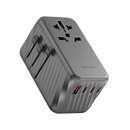 Energea TravelWorld 3-Port USB-C And 1-Port USB-A GaN 120W Travel Adapter - Gunmetal [B] - شاحن حائط دولي للسفر - مناسب لجميع دول العالم -4 فتحات للشحن الذكي والسريع - 3 فتحات تايب سي - 1 فتحة يو اس بي - قوة 120 واط - كفالة 18 شهر