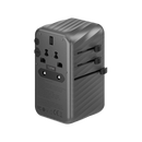 Energea TravelWorld 3-Port USB-C And 1-Port USB-A GaN 120W Travel Adapter - Gunmetal [B] - شاحن حائط دولي للسفر - مناسب لجميع دول العالم -4 فتحات للشحن الذكي والسريع - 3 فتحات تايب سي - 1 فتحة يو اس بي - قوة 120 واط - كفالة 18 شهر