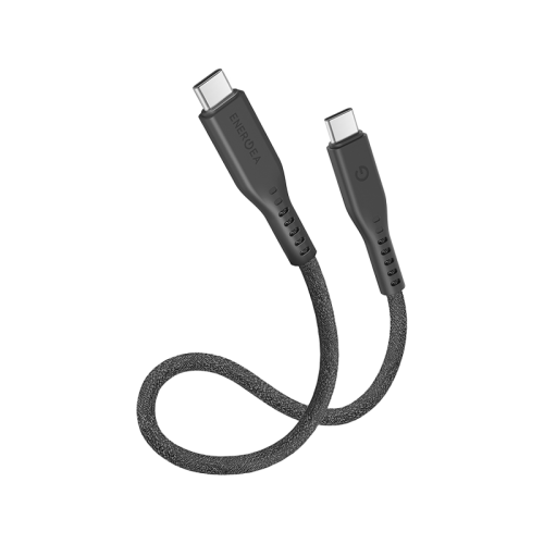 Energea Flow 10Gbps USB-C To USB-C Cable With Velcro Cable Tie 30cm - Black - سلك شحن - انيرجيا - تايب سي الي تايب سي - طول 30 سم - كفالة 5 سنين