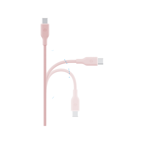 Bazic GoCharge Weave USB-C To USB-C 480Mbps 60W Cable 1.5M - Pink - سلك شحن - بيزك - تايب سي الي تايب سي - قوة 60 واط - طول متر ونصف - كفالة 24 شهر