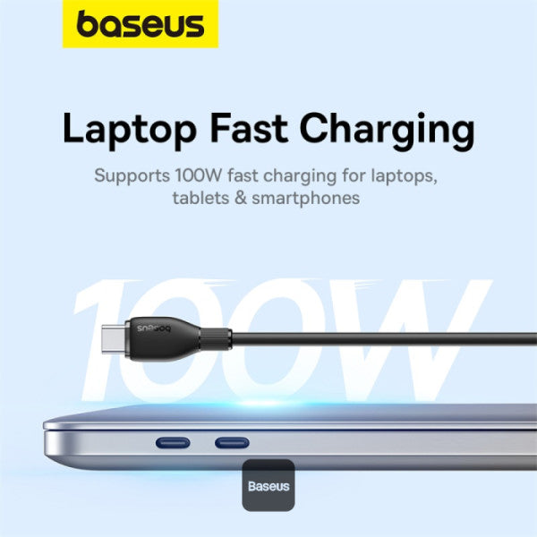 Baseus Pudding Series Fast Charging Cable With High-Speed Data Transmission Type-C to Type-C 100W 5A 1.2M - Black - سلك شحن - بيسوس - تايب سي الى تايب سي - طول 1.2 متر - كفالة 12 شهر