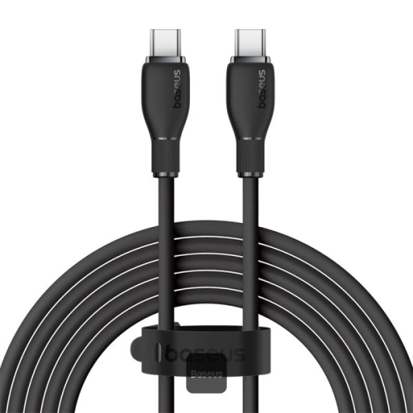 Baseus Pudding Series Fast Charging Cable With High-Speed Data Transmission Type-C to Type-C 100W 5A 1.2M - Black - سلك شحن - بيسوس - تايب سي الى تايب سي - طول 1.2 متر - كفالة 12 شهر
