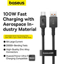 Baseus Unbreakable Series 100W Fast Charging Data Cable USB-A to Type-C 6A 1M - Black - سلك شحن تايب سي - بيسوس - طول 1 متر - قوة 100 واط - كفالة 12 شهر