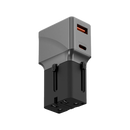 Energea TravelGo 1-Port USB-C & USB-A 25W PD Travel Adapter - Gunmetal Black  - شاحن حائط دولي - منفذين للشحن الذكي والسريع - قوة 25 واط - كفالة 24 شهر