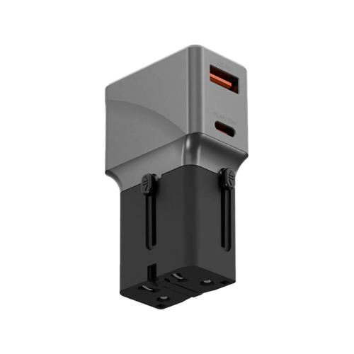 Energea TravelGo 1-Port USB-C & USB-A 25W PD Travel Adapter - Gunmetal Black  - شاحن حائط دولي - منفذين للشحن الذكي والسريع - قوة 25 واط - كفالة 24 شهر