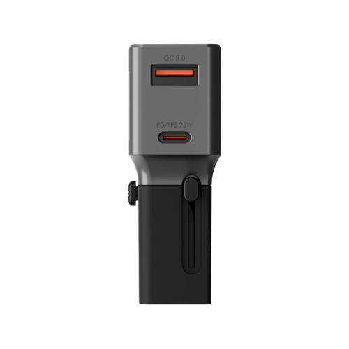 Energea TravelGo 1-Port USB-C & USB-A 25W PD Travel Adapter - Gunmetal Black  - شاحن حائط دولي - منفذين للشحن الذكي والسريع - قوة 25 واط - كفالة 24 شهر