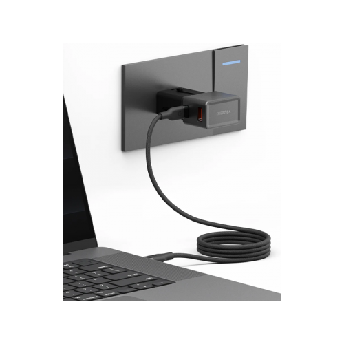 Energea TravelGo 1-Port USB-C & USB-A 25W PD Travel Adapter - Gunmetal Black  - شاحن حائط دولي - منفذين للشحن الذكي والسريع - قوة 25 واط - كفالة 24 شهر