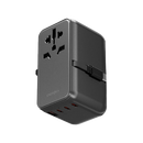 Energea TravelWorld 3-Port USB-C and 1-Port USB-A With 80CM USB-C Cable GaN 85W Travel Adapter - Gunmetal Black [B] - شاحن حائط دولي للسفر - مناسب لجميع دول العالم - 3 فتحات تايب سي - 1 فتحة يو اس بي + سلك شحن تايب سي مدمج - قوة 85 واط - كفالة 18 شهر
