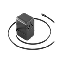 Energea TravelWorld 3-Port USB-C and 1-Port USB-A With 80CM USB-C Cable GaN 85W Travel Adapter - Gunmetal Black [B] - شاحن حائط دولي للسفر - مناسب لجميع دول العالم - 3 فتحات تايب سي - 1 فتحة يو اس بي + سلك شحن تايب سي مدمج - قوة 85 واط - كفالة 18 شهر