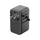 Energea TravelWorld 3-Port USB-C and 1-Port USB-A With 80CM USB-C Cable GaN 85W Travel Adapter - Gunmetal Black [B] - شاحن حائط دولي للسفر - مناسب لجميع دول العالم - 3 فتحات تايب سي - 1 فتحة يو اس بي + سلك شحن تايب سي مدمج - قوة 85 واط - كفالة 18 شهر