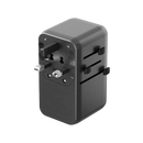 Energea TravelWorld 3-Port USB-C and 1-Port USB-A With 80CM USB-C Cable GaN 85W Travel Adapter - Gunmetal Black [B] - شاحن حائط دولي للسفر - مناسب لجميع دول العالم - 3 فتحات تايب سي - 1 فتحة يو اس بي + سلك شحن تايب سي مدمج - قوة 85 واط - كفالة 18 شهر