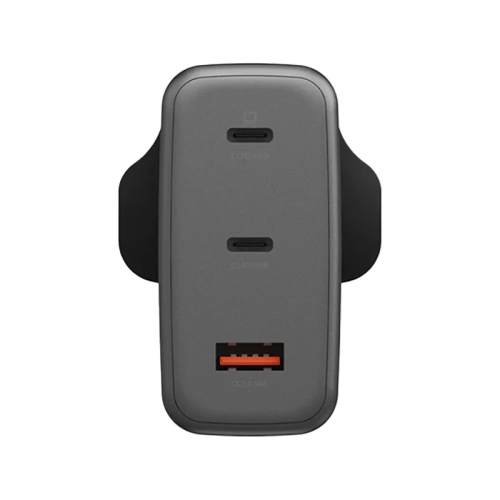 Energea Ampcharge 2-Port USB-C & 1-Port USB-A 100W GaN Wall Charger - Gunmetall [B] - بلاك حائط شحن - قوة 100 واط - انيرجيا - 3 فتحات للشحن السريع - 2 فتحتين تايب سي - 1 فتحه يو اس بي - كفالة 12شهر