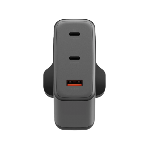 Energea Ampcharge 2-Port USB-C & 1-Port USB-A 100W GaN Wall Charger - Gunmetall [B] - بلاك حائط شحن - قوة 100 واط - انيرجيا - 3 فتحات للشحن السريع - 2 فتحتين تايب سي - 1 فتحه يو اس بي - كفالة 12شهر