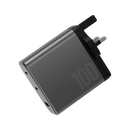 Energea Ampcharge 2-Port USB-C & 1-Port USB-A 100W GaN Wall Charger - Gunmetall [B] - بلاك حائط شحن - قوة 100 واط - انيرجيا - 3 فتحات للشحن السريع - 2 فتحتين تايب سي - 1 فتحه يو اس بي - كفالة 12شهر