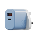Bazic Go Port Velox Kit Bundle 1-Port USB-C & 1-Port USB-A PD 35W Wall Charger with Weave USB-C to USB-C 60W Cable - Bubblegum Blue - شاحن حائط - فتحتين للشحن السريع - 35 واط + سلك شحن تايب سي قوة 60 واط - كفالة 24 شهر