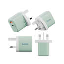 Bazic Go Port Velox Kit Bundle 1-Port USB-C & 1-Port USB-A PD 35W Wall Charger with Weave USB-C to USB-C 60W Cable - Pistachio Green - شاحن حائط - فتحتين للشحن السريع - 35 واط + سلك شحن تايب سي قوة 60 واط - كفالة 24 شهر