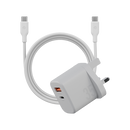 Bazic Go Port Velox Kit Bundle 1-Port USB-C & 1-Port USB-A PD 35W Wall Charger with Weave USB-C to USB-C 60W Cable - Vanilla White - شاحن حائط - فتحتين للشحن السريع - 35 واط + سلك شحن تايب سي قوة 60 واط - كفالة 24 شهر