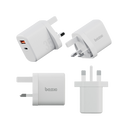 Bazic Go Port Velox Kit Bundle 1-Port USB-C & 1-Port USB-A PD 35W Wall Charger with Weave USB-C to USB-C 60W Cable - Vanilla White - شاحن حائط - فتحتين للشحن السريع - 35 واط + سلك شحن تايب سي قوة 60 واط - كفالة 24 شهر