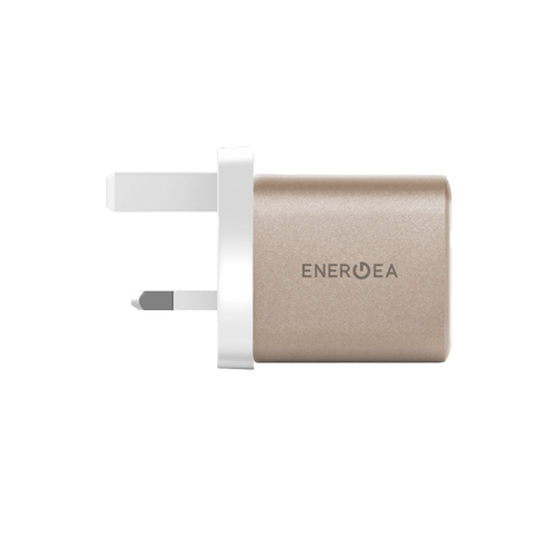 Energea Ampcharge 1-Port USB-C and 1-Port USB-A 35W GaN Wall Charger - Gold [B] - شاحن حائط - انيرجيا - قوة 35 واط - 2 فتحتين للشحن السريع - 1 تايب سي بي دي - 1 يو اس بي  - كفالة 18 شهر