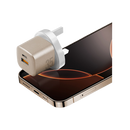 Energea Ampcharge 1-Port USB-C and 1-Port USB-A 35W GaN Wall Charger - Gold [B] - شاحن حائط - انيرجيا - قوة 35 واط - 2 فتحتين للشحن السريع - 1 تايب سي بي دي - 1 يو اس بي  - كفالة 18 شهر