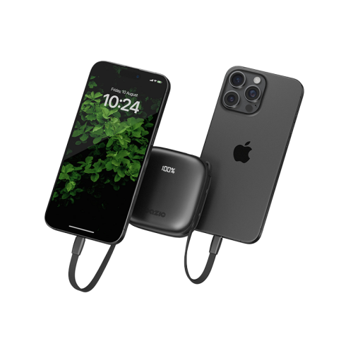 Bazic GoPower Fusion 4 in 1 Power Bank With Build in USB-C And Lightning Cable 10000mAh - Black - بطارية متنقلة - بيزك - قوة 10000 - سلك شاحن أيفون + تايب سي - 1 منفذ تايب سي - 1 منفذ يو اس بي - شاشة رقمية - كفالة 12 شهر
