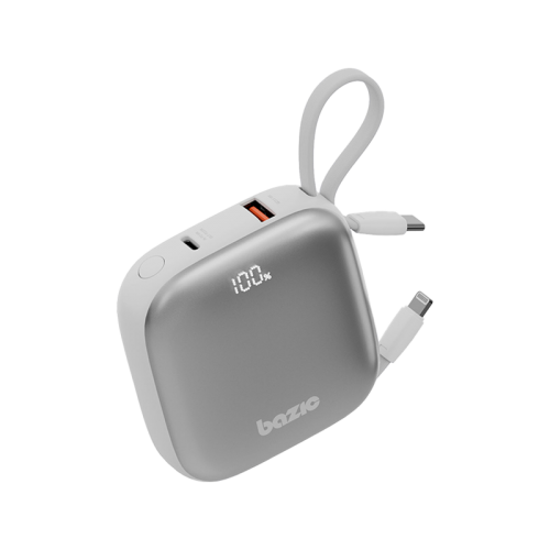 Bazic GoPower Fusion 4 in 1 Power Bank With Build in USB-C And Lightning Cable 10000mAh - Vanilla [B] - بطارية متنقلة - بيزك - قوة 10000 - سلك شاحن أيفون + تايب سي - 1 منفذ تايب سي - 1 منفذ يو اس بي - شاشة رقمية - كفالة 12 شهر