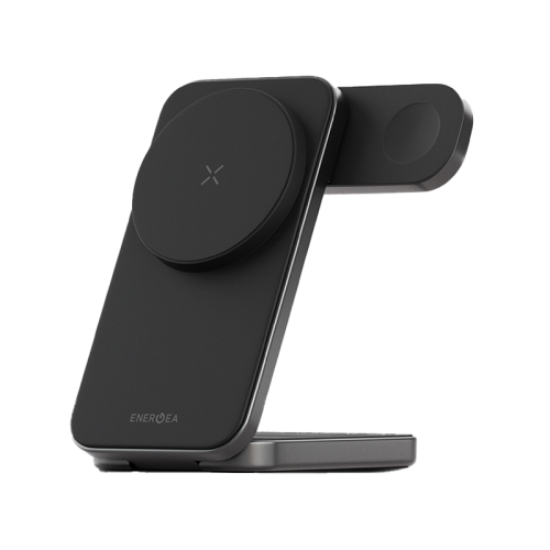 Energea Essential Kit Ampcharge GaN 35W Wall Charger + MagTrio Plus 3 in 1 Wireless Charger - Gun + Helix USB-C to USB-C Cable - Grey [B] حقيبة السفر - 4 في 1 - حقيبة + ستاند شحن لا سلكي 3 في 1 + شاحن حائط قوة 35 واط + سلك شحن تايب سي - كفالة 12 شهر
