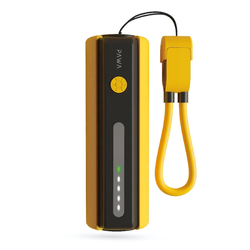 Pawa Micro Mini Powerbank with Torch and Lanyard cable black & yellow - بطارية متنقلة - باوا - سعة 5000 - سلك شاحن تايب سي + كشاف مضئ - كفالة 24 شهر