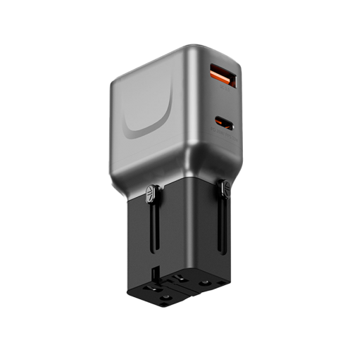 Energea TravelGo 1-Port USB-C & USB-A 35W PD Travel Adapter - Gunmetal Black  - شاحن حائط دولي - منفذين للشحن الذكي والسريع - قوة 35 واط - كفالة 24 شهر