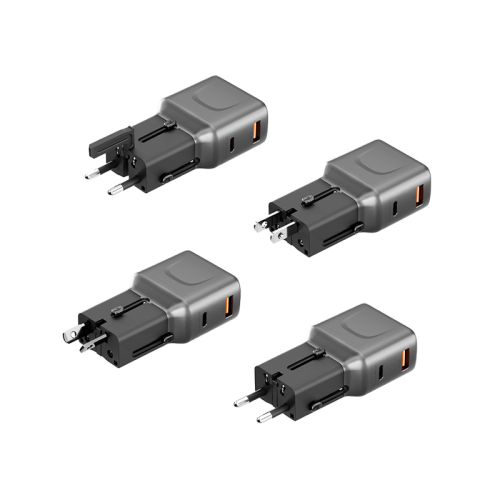 Energea TravelGo 1-Port USB-C & USB-A 35W PD Travel Adapter - Gunmetal Black  - شاحن حائط دولي - منفذين للشحن الذكي والسريع - قوة 35 واط - كفالة 24 شهر