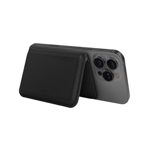 Uniq Lyden DS RFID-Blocking Magnetic Wallet with Kick Stand - Dallas Black / Flint Grey [B] - ستاند جانبي ومحفظة للبطاقات - ماغ سيف - يونيك