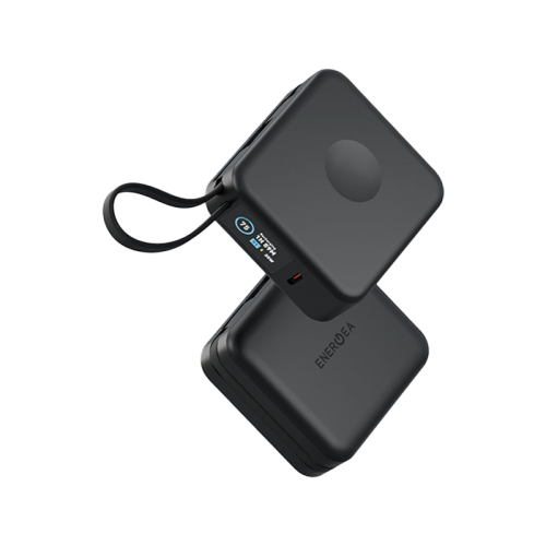 Energea Magpac Mini Plus Wireless Power Bank 10000mAh With Build in USB-C Cable & Display - Black - بطارية متنقلة - انيرجيا - سعة 10000 - عدد 2 سلك شاحن تايب سي - مع شحن لاسلكي - تدعم شحن ساعة ابل + الايربودز - شاشة رقميه - كفالة 24 شهر