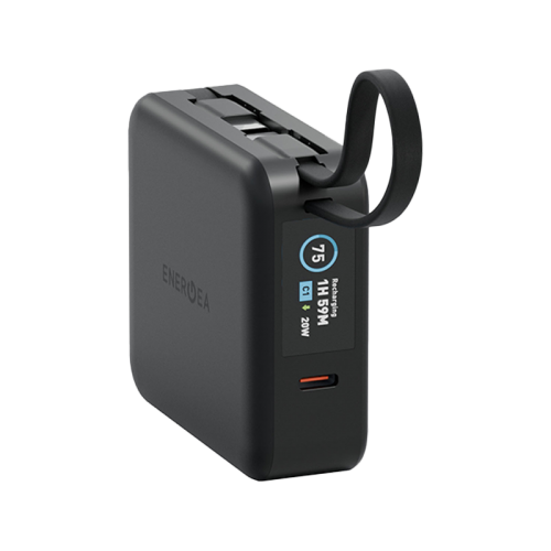 Energea Magpac Mini Plus Wireless Power Bank 10000mAh With Build in USB-C Cable & Display - Black - بطارية متنقلة - انيرجيا - سعة 10000 - عدد 2 سلك شاحن تايب سي - مع شحن لاسلكي - تدعم شحن ساعة ابل + الايربودز - شاشة رقميه - كفالة 24 شهر