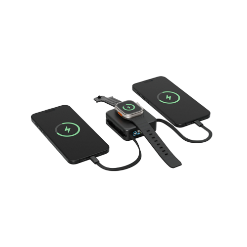 Energea Magpac Mini Plus Wireless Power Bank 10000mAh With Build in USB-C Cable & Display - Black - بطارية متنقلة - انيرجيا - سعة 10000 - عدد 2 سلك شاحن تايب سي - مع شحن لاسلكي - تدعم شحن ساعة ابل + الايربودز - شاشة رقميه - كفالة 24 شهر