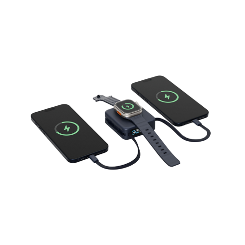 Energea Magpac Mini Plus Wireless Power Bank 10000mAh With Build in USB-C Cable & Display - Blue - بطارية متنقلة - انيرجيا - سعة 10000 - عدد 2 سلك شاحن تايب سي - مع شحن لاسلكي - تدعم شحن ساعة ابل + الايربودز - شاشة رقميه - كفالة 24 شهر