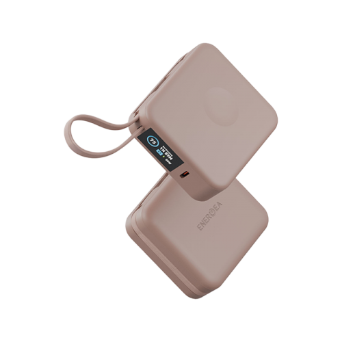 Energea Magpac Mini Plus Wireless Power Bank 10000mAh With Build in USB-C Cable & Display - Pink - بطارية متنقلة - انيرجيا - سعة 10000 - عدد 2 سلك شاحن تايب سي - مع شحن لاسلكي - تدعم شحن ساعة ابل + الايربودز - شاشة رقميه - كفالة 24 شهر