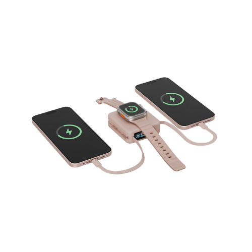 Energea Magpac Mini Plus Wireless Power Bank 10000mAh With Build in USB-C Cable & Display - Pink - بطارية متنقلة - انيرجيا - سعة 10000 - عدد 2 سلك شاحن تايب سي - مع شحن لاسلكي - تدعم شحن ساعة ابل + الايربودز - شاشة رقميه - كفالة 24 شهر