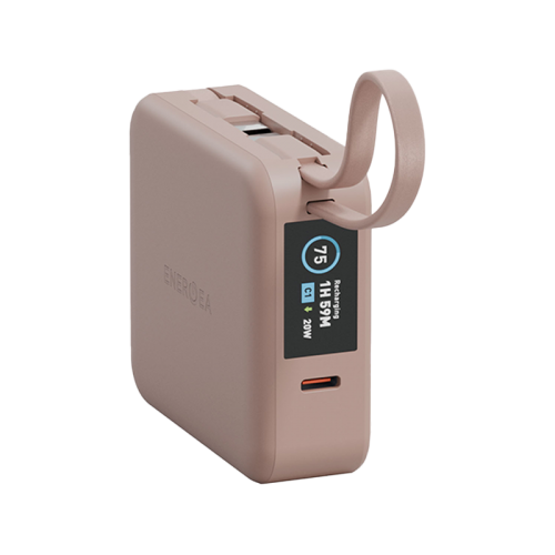 Energea Magpac Mini Plus Wireless Power Bank 10000mAh With Build in USB-C Cable & Display - Pink - بطارية متنقلة - انيرجيا - سعة 10000 - عدد 2 سلك شاحن تايب سي - مع شحن لاسلكي - تدعم شحن ساعة ابل + الايربودز - شاشة رقميه - كفالة 24 شهر