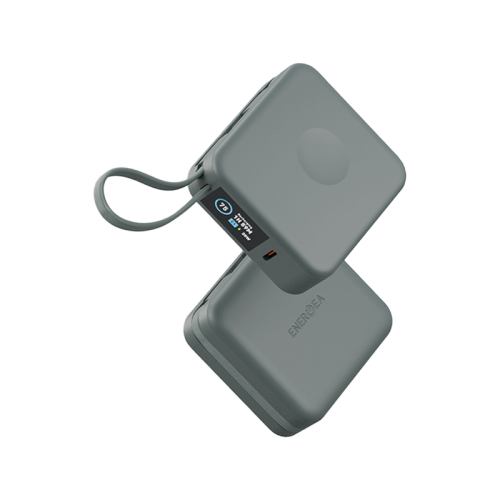 Energea Magpac Mini Plus Wireless Power Bank 10000mAh With Build in USB-C Cable & Display - light green - بطارية متنقلة - انيرجيا - سعة 10000 - عدد 2 سلك شاحن تايب سي - مع شحن لاسلكي - تدعم شحن ساعة ابل + الايربودز - شاشة رقميه - كفالة 24 شهر