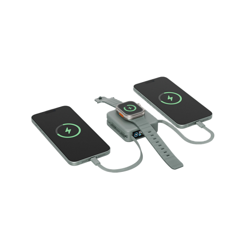 Energea Magpac Mini Plus Wireless Power Bank 10000mAh With Build in USB-C Cable & Display - light green - بطارية متنقلة - انيرجيا - سعة 10000 - عدد 2 سلك شاحن تايب سي - مع شحن لاسلكي - تدعم شحن ساعة ابل + الايربودز - شاشة رقميه - كفالة 24 شهر