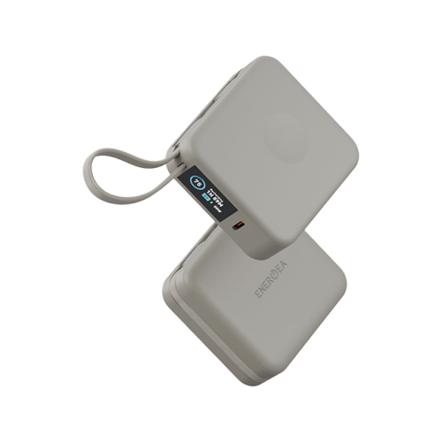 Energea Magpac Mini Plus Wireless Power Bank 10000mAh With Build in USB-C Cable & Display - Beige - بطارية متنقلة - انيرجيا - سعة 10000 - عدد 2 سلك شاحن تايب سي - مع شحن لاسلكي - تدعم شحن ساعة ابل + الايربودز - شاشة رقميه - كفالة 24 شهر