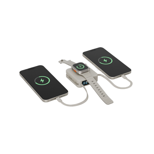 Energea Magpac Mini Plus Wireless Power Bank 10000mAh With Build in USB-C Cable & Display - Beige - بطارية متنقلة - انيرجيا - سعة 10000 - عدد 2 سلك شاحن تايب سي - مع شحن لاسلكي - تدعم شحن ساعة ابل + الايربودز - شاشة رقميه - كفالة 24 شهر