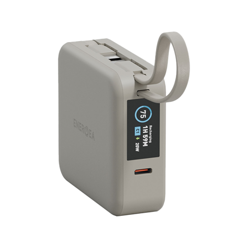 Energea Magpac Mini Plus Wireless Power Bank 10000mAh With Build in USB-C Cable & Display - Beige - بطارية متنقلة - انيرجيا - سعة 10000 - عدد 2 سلك شاحن تايب سي - مع شحن لاسلكي - تدعم شحن ساعة ابل + الايربودز - شاشة رقميه - كفالة 24 شهر