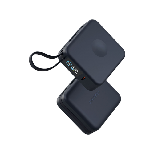 Energea Magpac Mini Plus Wireless Power Bank 10000mAh With Build in USB-C Cable & Display - Blue - بطارية متنقلة - انيرجيا - سعة 10000 - عدد 2 سلك شاحن تايب سي - مع شحن لاسلكي - تدعم شحن ساعة ابل + الايربودز - شاشة رقميه - كفالة 24 شهر