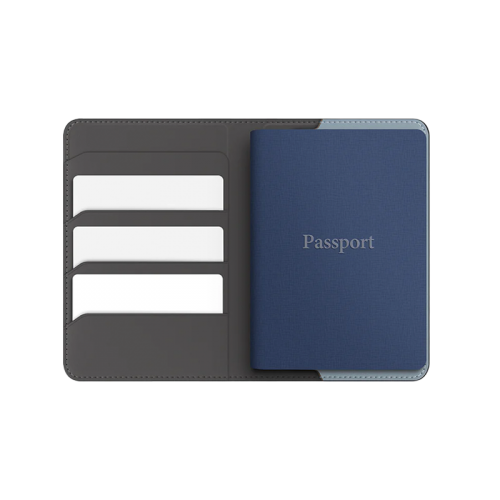 Uniq Belmont Passport Holder With RFID Blocking With Apple's Find My - Charcoal / Washed Blue.[B] - محفظة لجواز السفر - مع خاصية التتبع