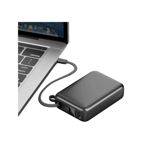 Energea Integra Ultra 45 Power Bank 20000mAh With Build in USB-C Cable & Display - Gunmeta[B] - بطارية متنقلة - انيرجيا - سعة 20 الف - قوة 45 واط - تايب سي - يو اس بي - شاشة رقمية - خاصية الشحن السريع - كفالة 12 شهر