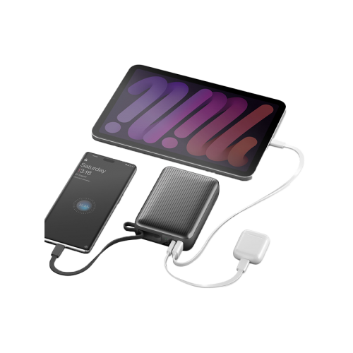 Energea Integra Ultra 45 Power Bank 20000mAh With Build in USB-C Cable & Display - Gunmeta[B] - بطارية متنقلة - انيرجيا - سعة 20 الف - قوة 45 واط - تايب سي - يو اس بي - شاشة رقمية - خاصية الشحن السريع - كفالة 12 شهر