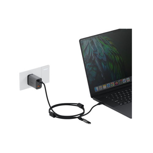 Energea Lasso 2-In-1 USB-C To USB-C 240W 480Mbps Lanyard With Charging Cable 1.5M - Black - خيط علاقة - 2 في 1 - انيرجيا - سلك شحن تايب سي الى تايب سي - قوة 240 واط - يمكنكم اختيار مع كفر شفاف او بدون كفر فقط خيط علاقة