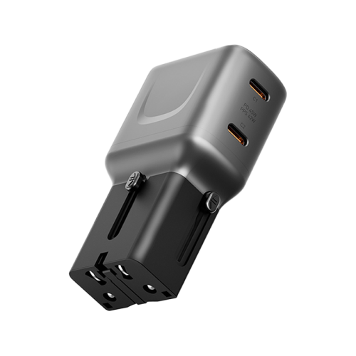 Energea TravelGo 2 Port USB-C 45W PD Travel Adapter - Gunmetal Black - شاحن حائط دولي - منفذين للشحن الذكي والسريع - قوة 45 واط - كفالة 24 شهر